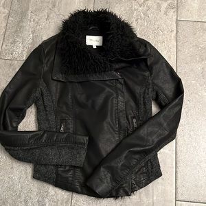 Miss Me Faux Leather Fur Collared Jacket
